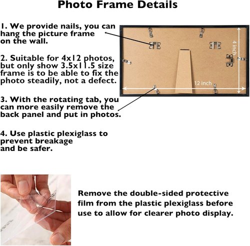 JCJMY 4x12 Black Picture Frame - Versatile Wall & Tabletop Display with Shatter-Resistant Plexiglass
