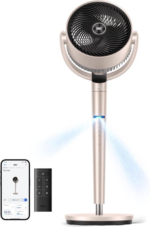 Dreo Smart Fan - 3D Oscillating Pedestal Fan with Wi-Fi & Voice Control | 9 Speeds, 110ft Range, Starlight