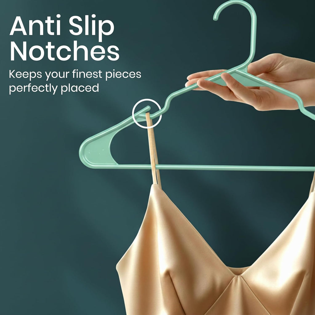 Utopia Home Plastic Hangers - Space-Saving Clothes Hangers with Built-In Strap Hooks | 50 Pack (Aqua)