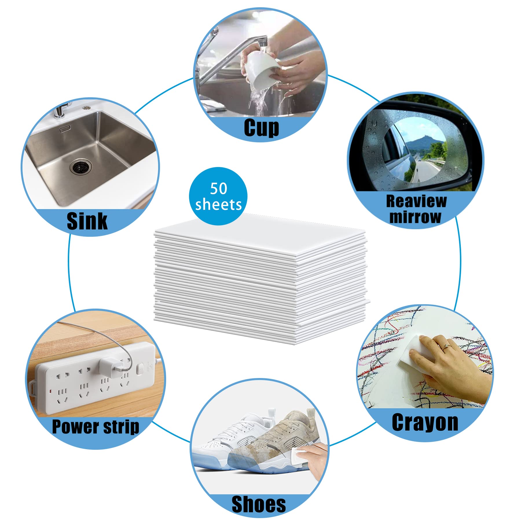 50 Pack Magic Sponge Eraser Sheets | Thin Nano Pads | Multi-Surface