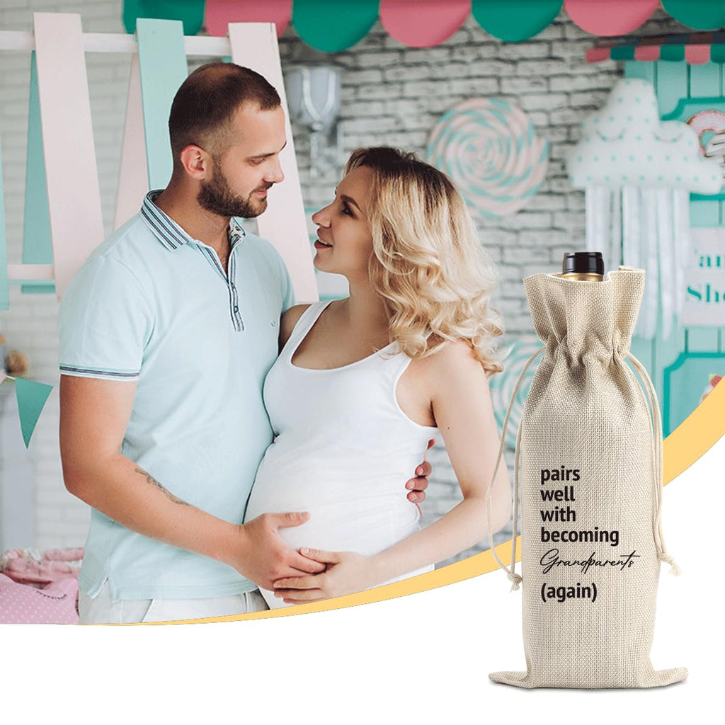 XCVXZCSDAF Pairs Well With Becoming Grandparents Again Pregnancy Announcement Wine Bag Baby Announcement Gifts for Grandparents Grandma Grandpa