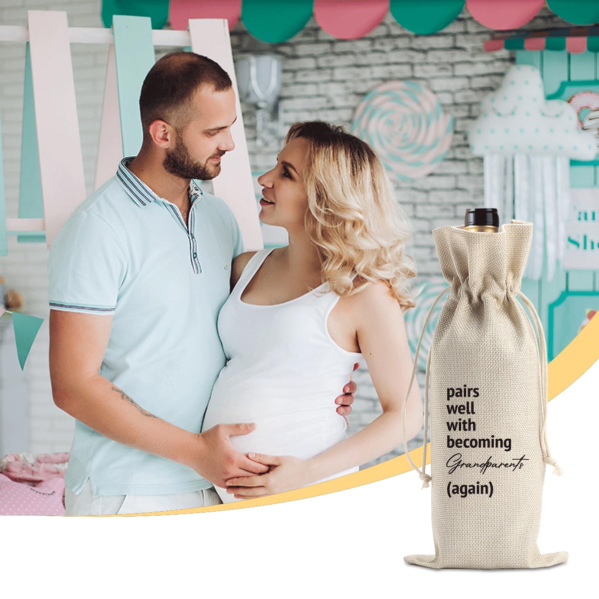 XCVXZCSDAF Pairs Well With Becoming Grandparents Again Pregnancy Announcement Wine Bag Baby Announcement Gifts for Grandparents Grandma Grandpa