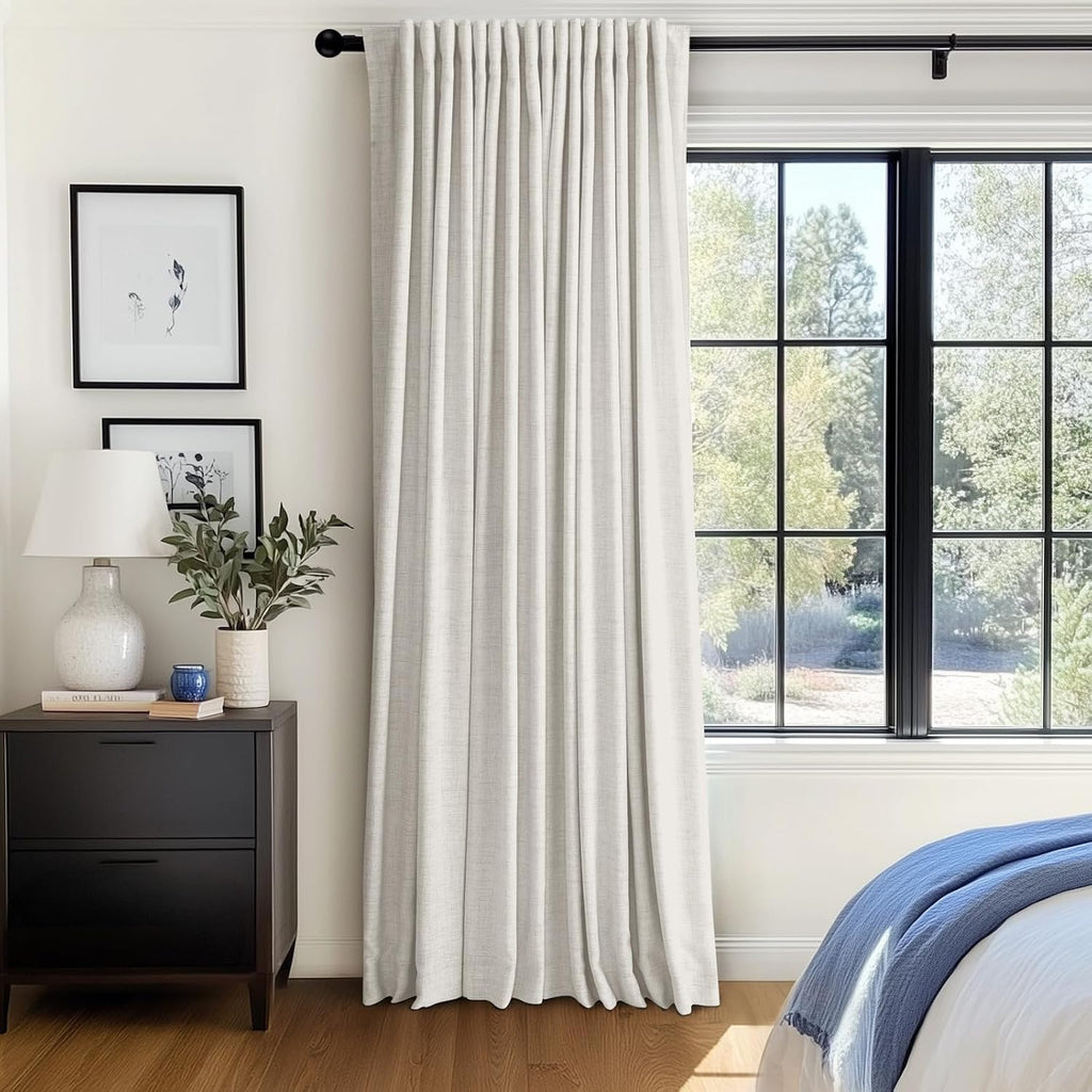 Skiennix 100% Blackout Linen Curtains - Thermal Insulated Drapes for Bedroom | 100" W x 96" L, Beige