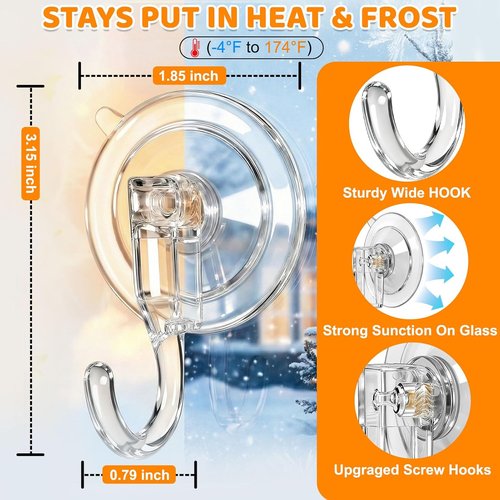 HEYHOUSE Wreath Hangers - Clear Suction Cup Hooks for Front Door & Window | Removable & Reusable, 4 Pack