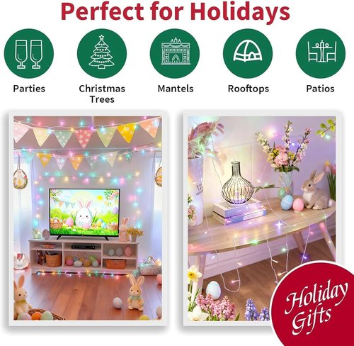 165ft Pastel Easter Lights String, Christmas Mini Light,500 LED with 16 Light Modes, Fairy Lights Plug in for Outdoor Xmas Trees Garland Wreath Holiday Decorations(Green Warm Pink Blue Purple)