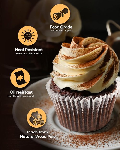 Bake Choice Jumbo Cupcake Liners - 100 Pcs Greaseproof White Muffin Wrappers for Parties & Events