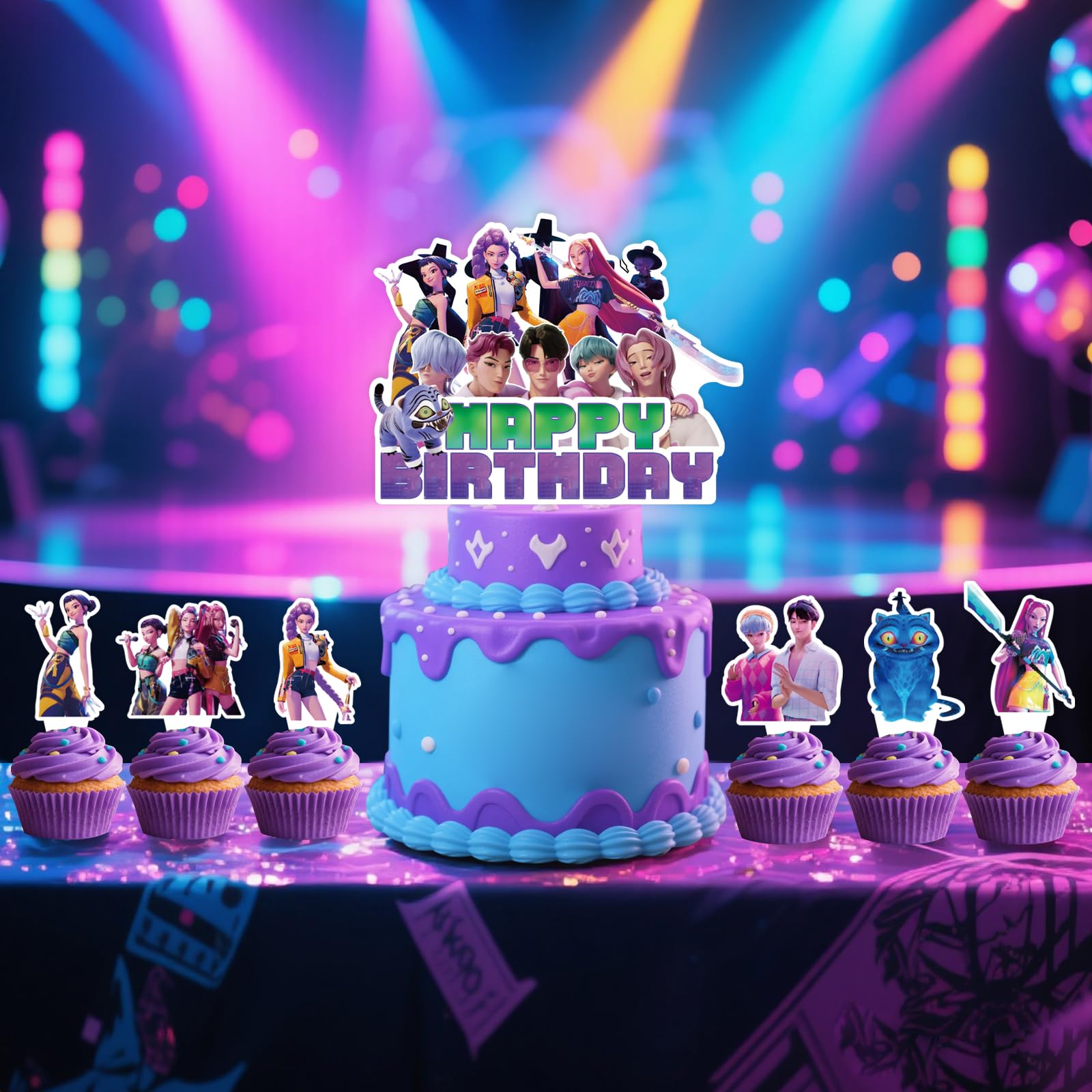 Korean Idol Demon Movie Hunters Birthday Party Decorations, 25 Piece Cake and Cupcake Toppers Set, Cartoon Animation Theme for Kids Birthday Celebrations