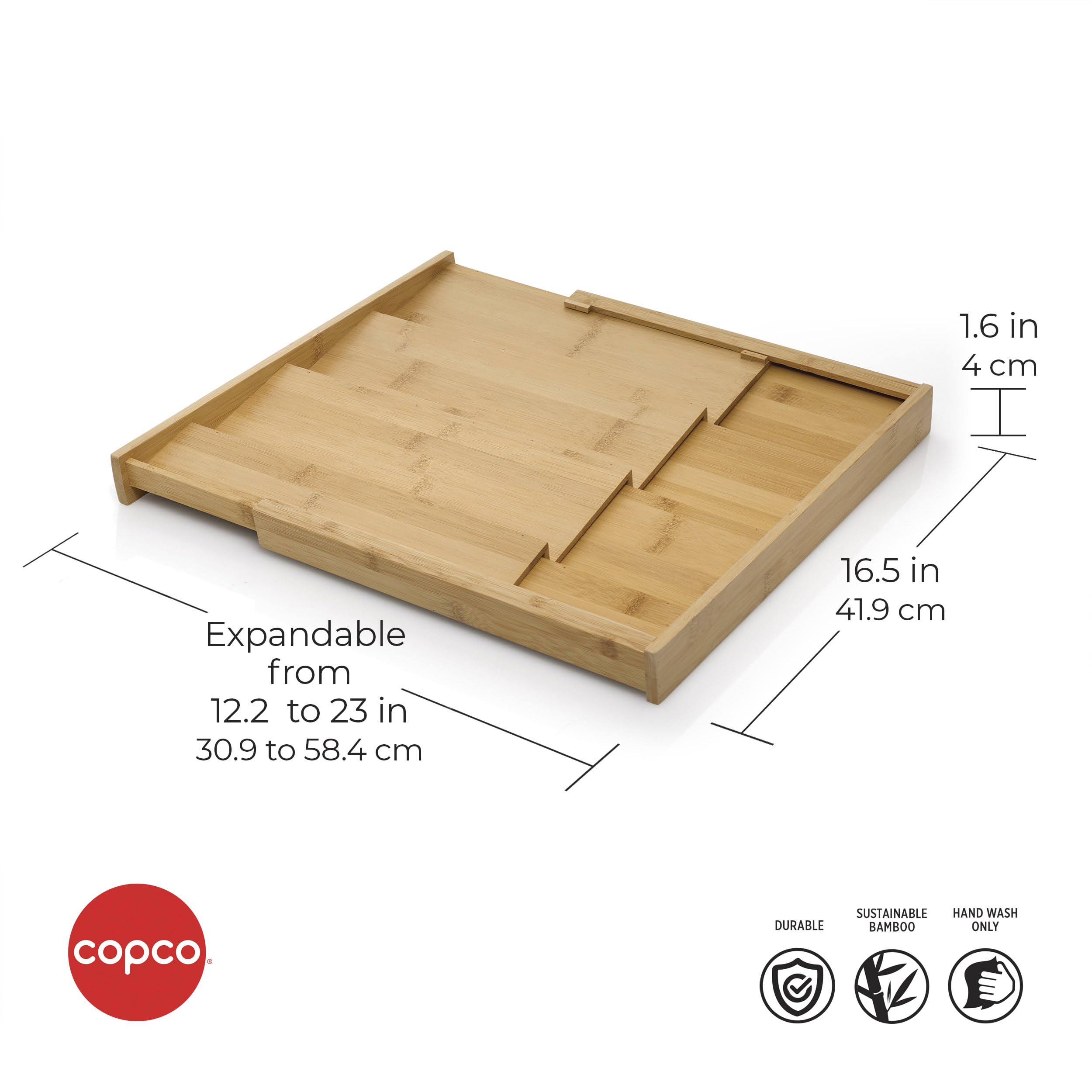 Copco 4 Tier Expandable Bamboo Spice Organizer for Drawers, Adjustable from 12.2 inch to 23 Inch, In Drawer Rack for Kitchen, Holds 32 Jars, Durable & Eco-Friendly Spice Storage Solution