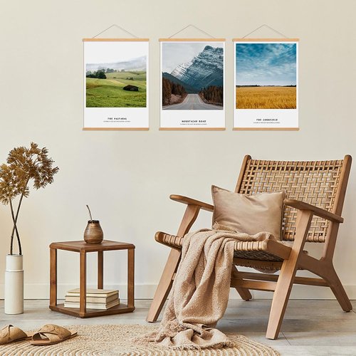 FALAMON Magnetic Poster Hanger Frame - 3 Pack Teak Wood | Fits 20x20, 20x28, 20x30 Posters & Art