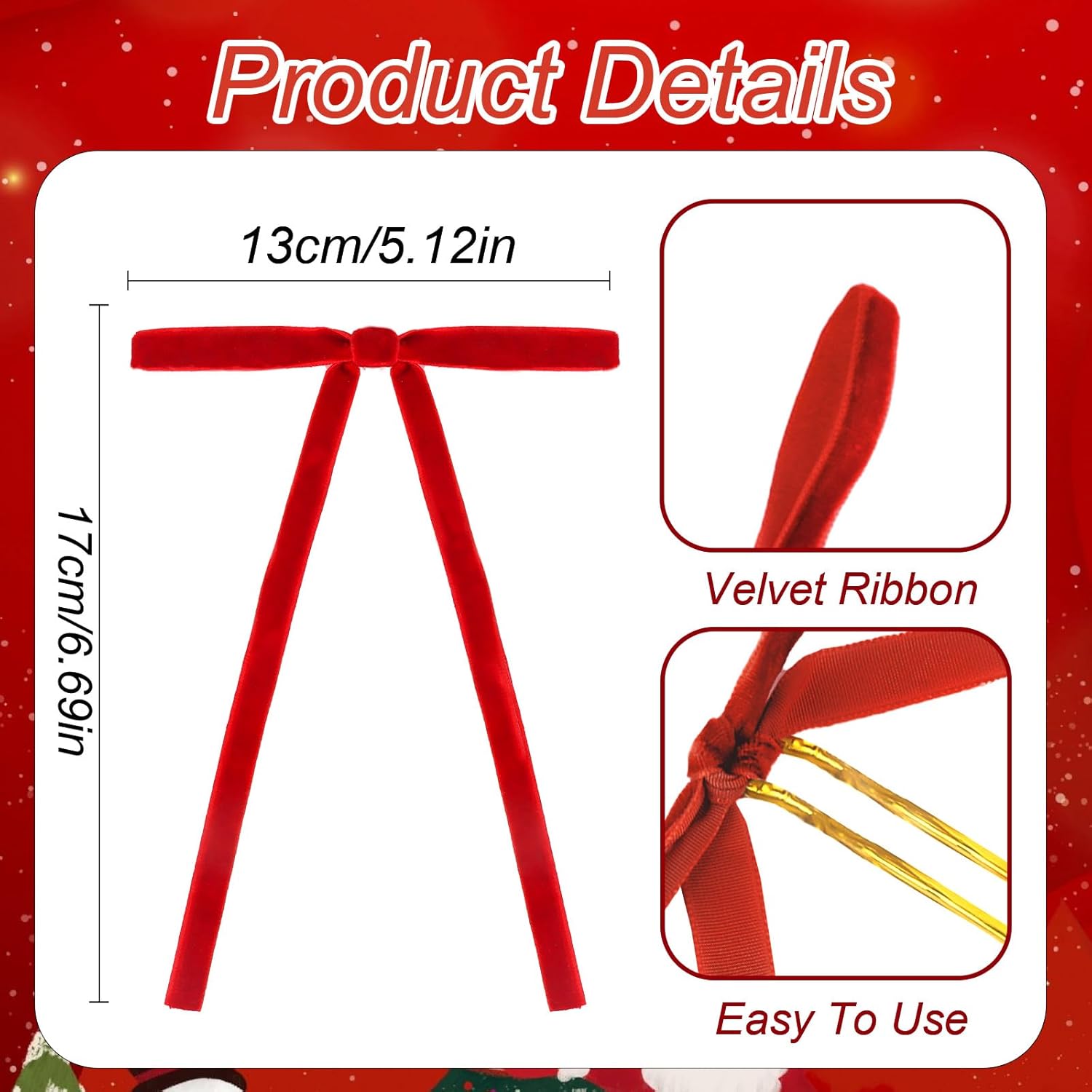 Regine Switzerland 24Pcs Velvet Bows | Red Christmas Tree Ornaments for Festive Decor