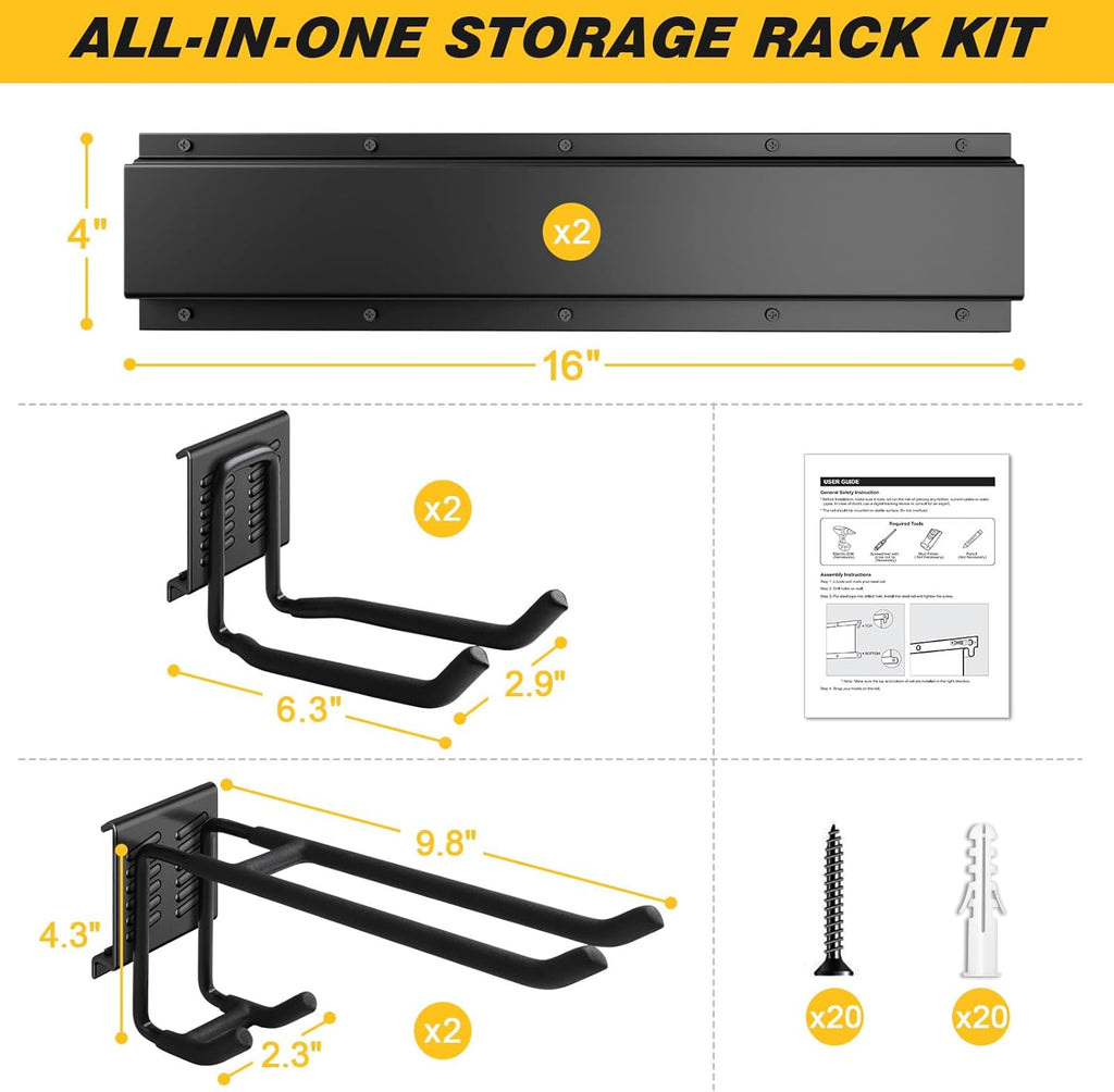 UUP 32-Inch Garage Storage | Heavy-Duty Wall Mount Garden Tool Organizer with Adjustable Hooks