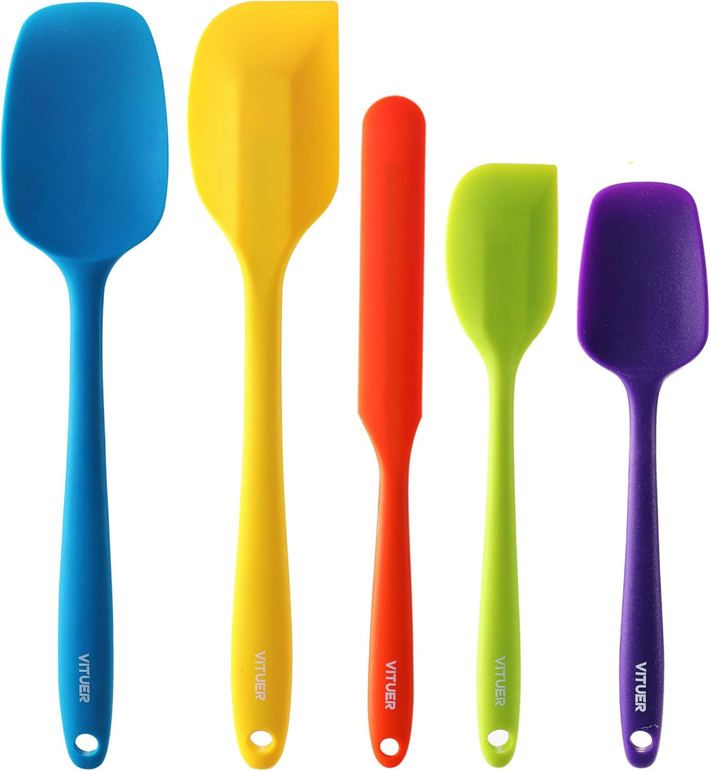 VITUER Silicone Rubber Spatula Set - 5PCS Food Grade, BPA-Free, Heat Resistant & Dishwasher Safe