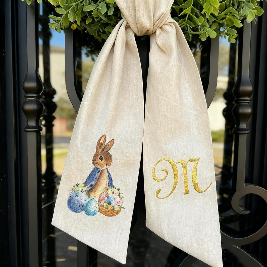 Regine Switzerland Easter Wreath Bow - Custom Embroidered Monogram Spring Bunny Decoration | Hand-Tailored Design (S)
