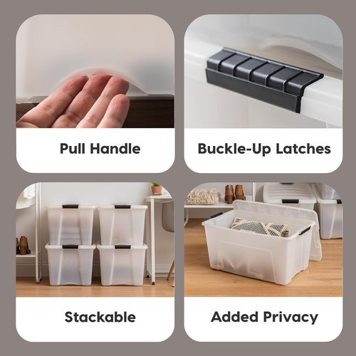 IRIS USA 54 QT Plastic Storage Box - BPA-Free, Durable Nestable Containers with Lids - 4 Pack, Pearl