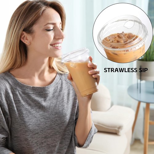 AOZITA 100 Pack 20 oz Plastic Cups - BPA-Free Disposable Iced Coffee Cups with Strawless Sip-Lids | Perfect for Smoothies & Party Drinks
