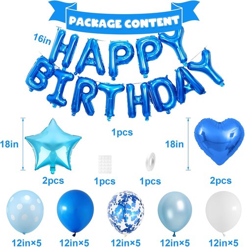 Blue Birthday Decorations - Happy Birthday Balloons & Polka Dot Confetti for Boys | Perfect for Baby Showers