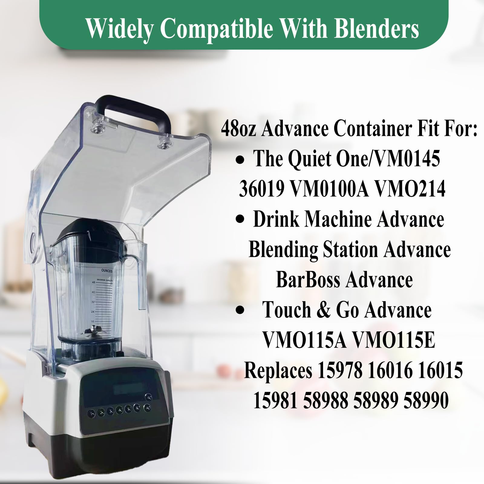 Blender Pitcher 48oz, Fit for Advance Quiet One VM0145 VM0100A 16016 15978 36019,Touch & Go and Drink Machine Advance Commercial Blender Series,Fit for GT001 (Clear)