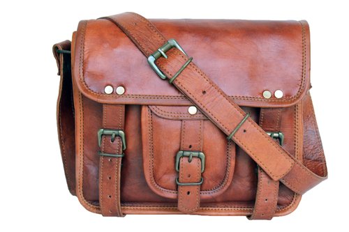 11" small Leather messenger bag shoulder bag cross body vintage messenger bag for women & men satchel man purse competible with Ipad and tablet