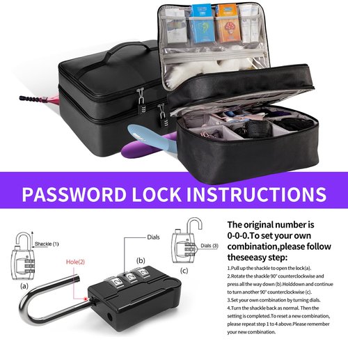 Turesmith Lockable Adult Toy Storage Bag - Large 15.7" x 10.2" x 8.7" Premium Faux Leather, Soft & Durable, Discreet Adult Toy Organizer with Dividers, Includes 2 Locks & 4 Bags