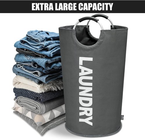DOKEHOM Large 82L Laundry Basket - Collapsible & Freestanding Clothes Hamper | Dark Grey