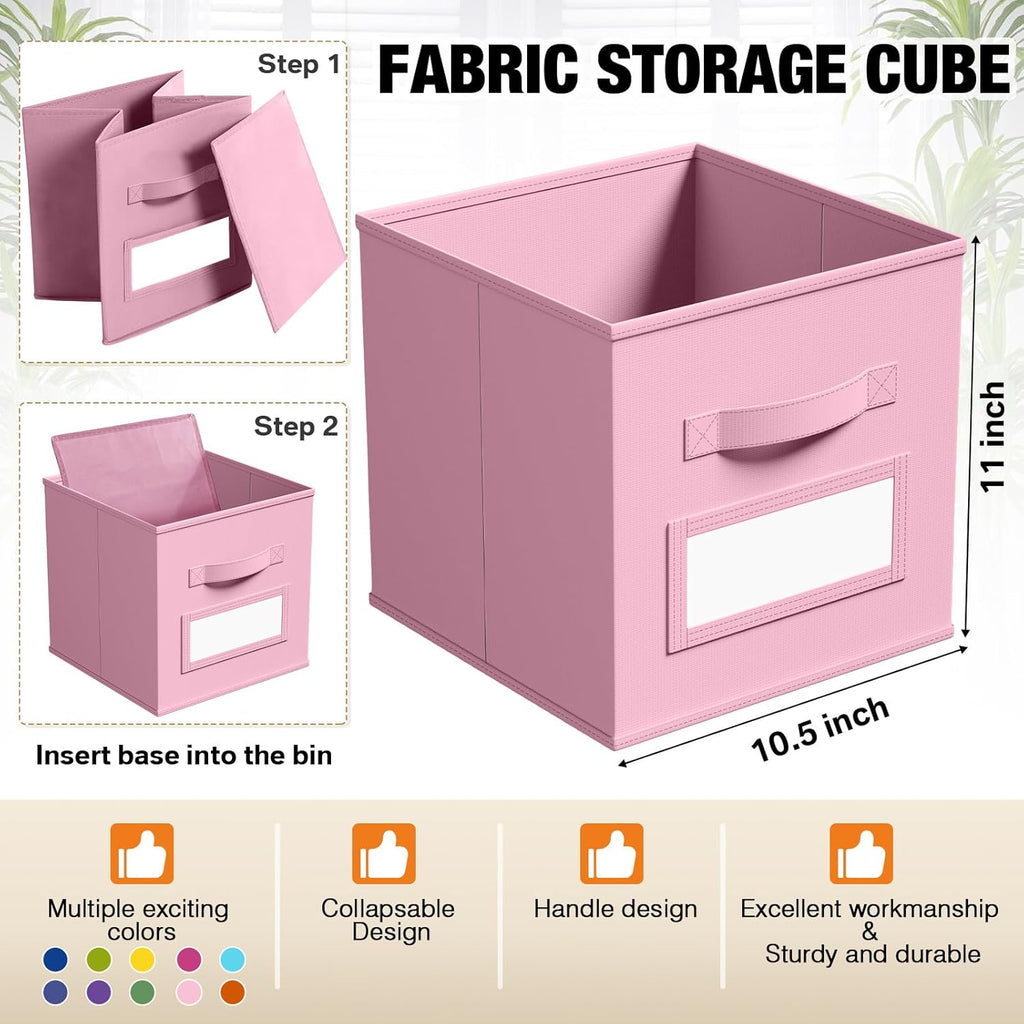 Teenyyou Fabric Storage Cubes - 11-Inch Collapsible Bins with Label Window & Handle | 10-Pack for Kids' Room, Closet, Nursery