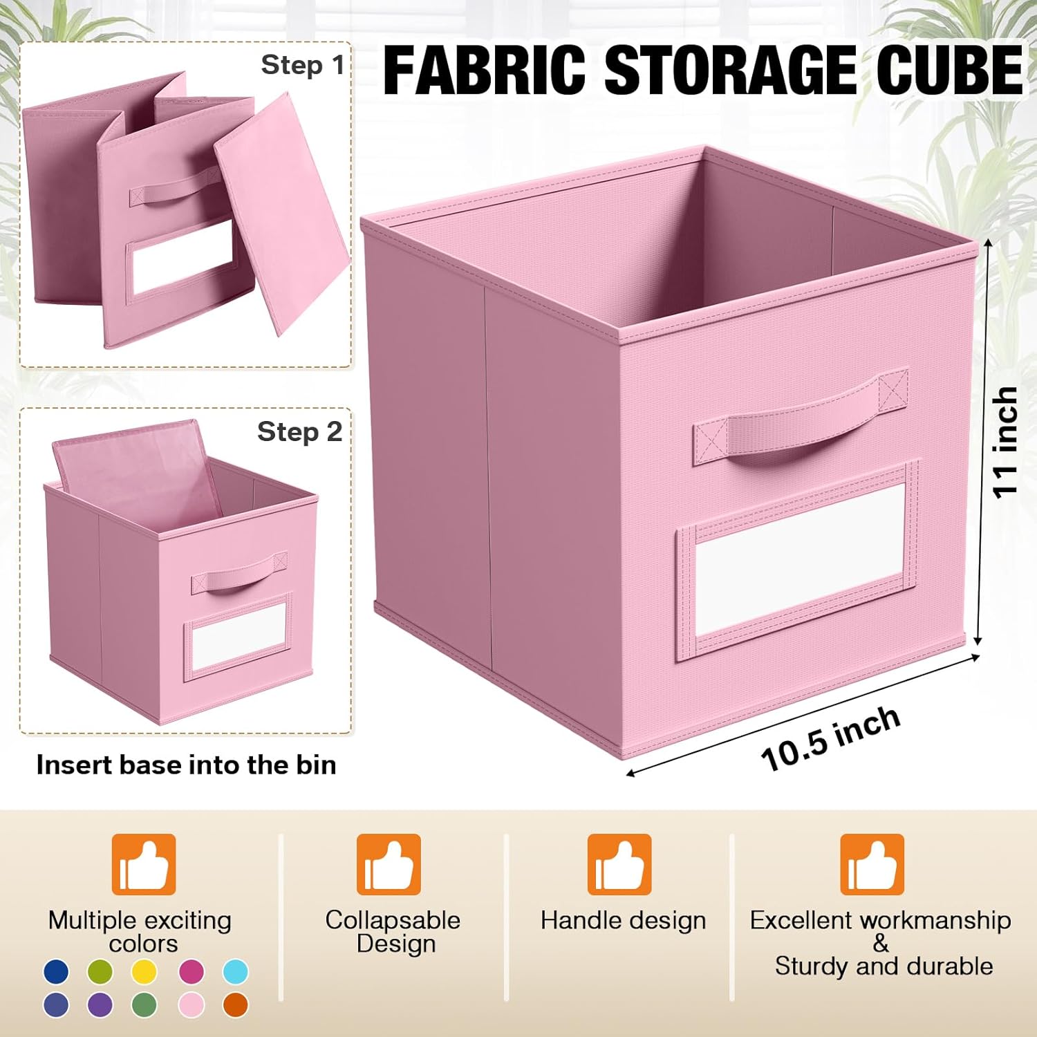 Teenyyou Fabric Storage Cubes - 11-Inch Collapsible Bins with Label Window & Handle | 10-Pack for Kids' Room, Closet, Nursery
