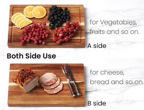 Fibogollo Acacia Wood Cutting Boards Set of 3 - Juice Groove Chopping Boards with Holder for Meat & Veggies