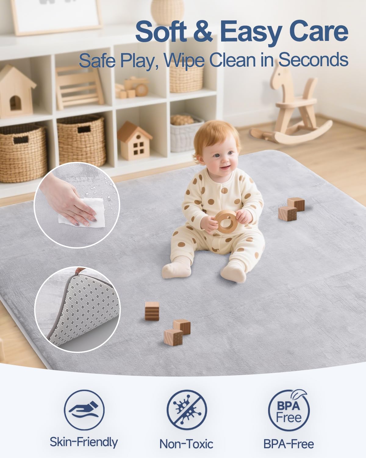 SEPARO Thick Baby Play Mat - Ultra Soft Foam Tummy Time Mat | Non-Slip Cushioned 50 x 50 Grey Design