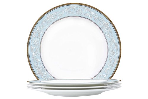 Wpslnwo Fine Bone China Dinner Plates Sets, 4 Pcs Classic Relief Pattern Gilt Edged High Grade 10.5 inch Dinnerware Sets For 4 People