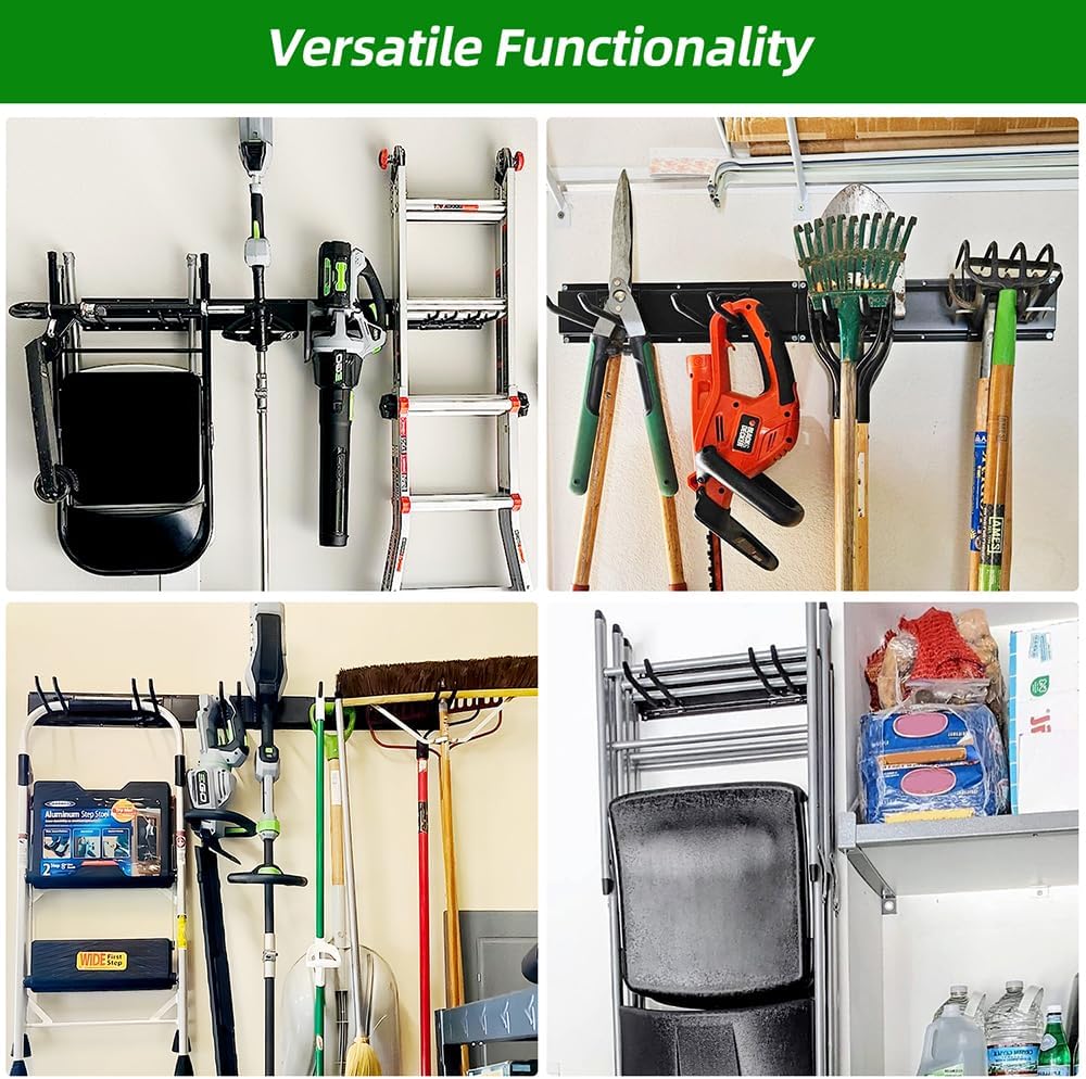 PIYILO Garage Wall Organizer - Heavy-Duty Tool Rack with 48-Inch Rails & 6 Hooks | Max Load 360 LBS