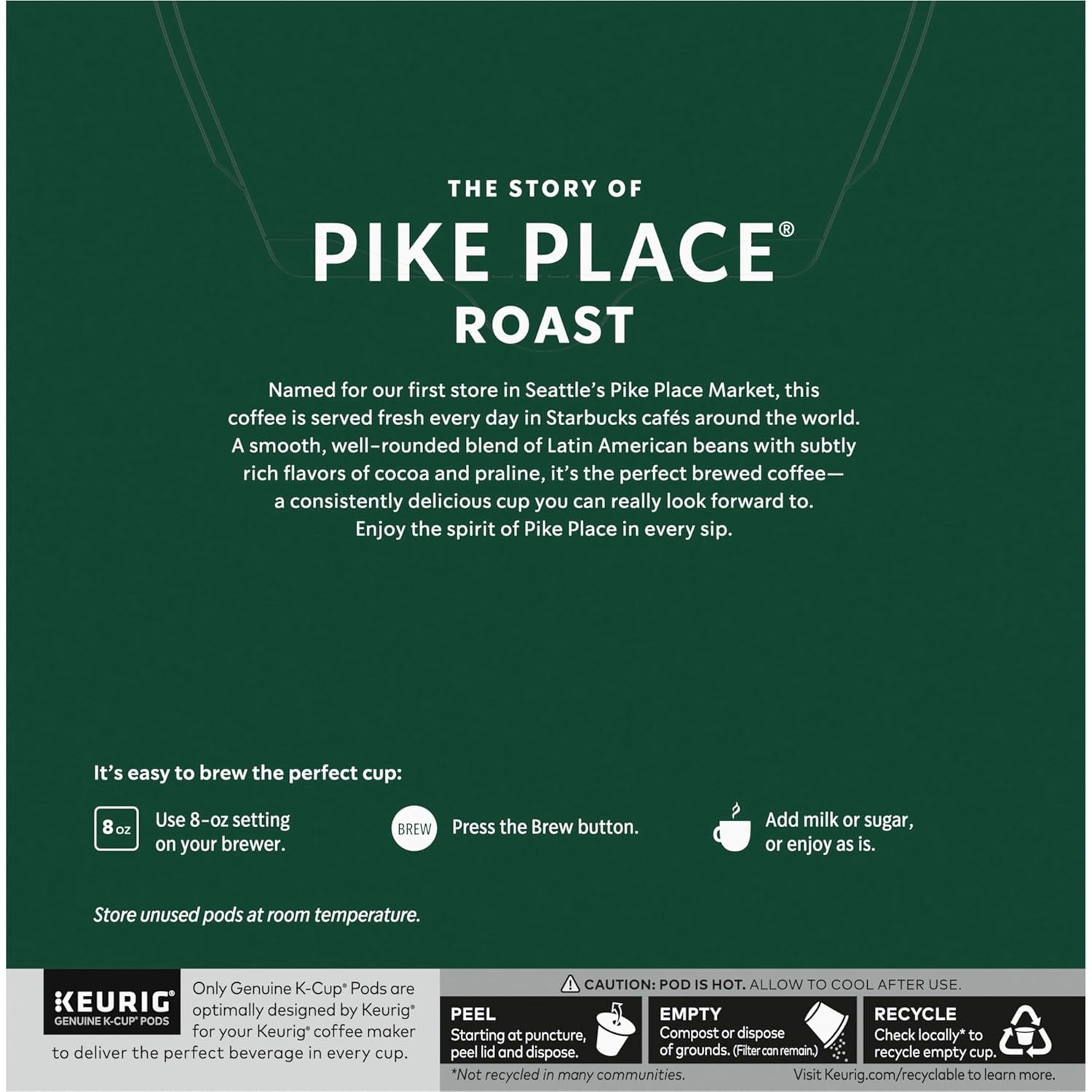 Starbucks K-Cup Coffee Pods - Medium Roast Pike Place Roast for Hot or Iced Coffee | 32 Pods