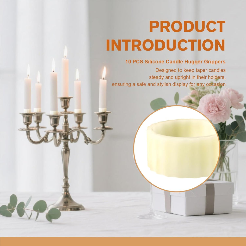 Skiennix Silicone Candle Grippers - 10-Pack Taper Candle Holders | Stay Put Design for Weddings & Home Decor (White)