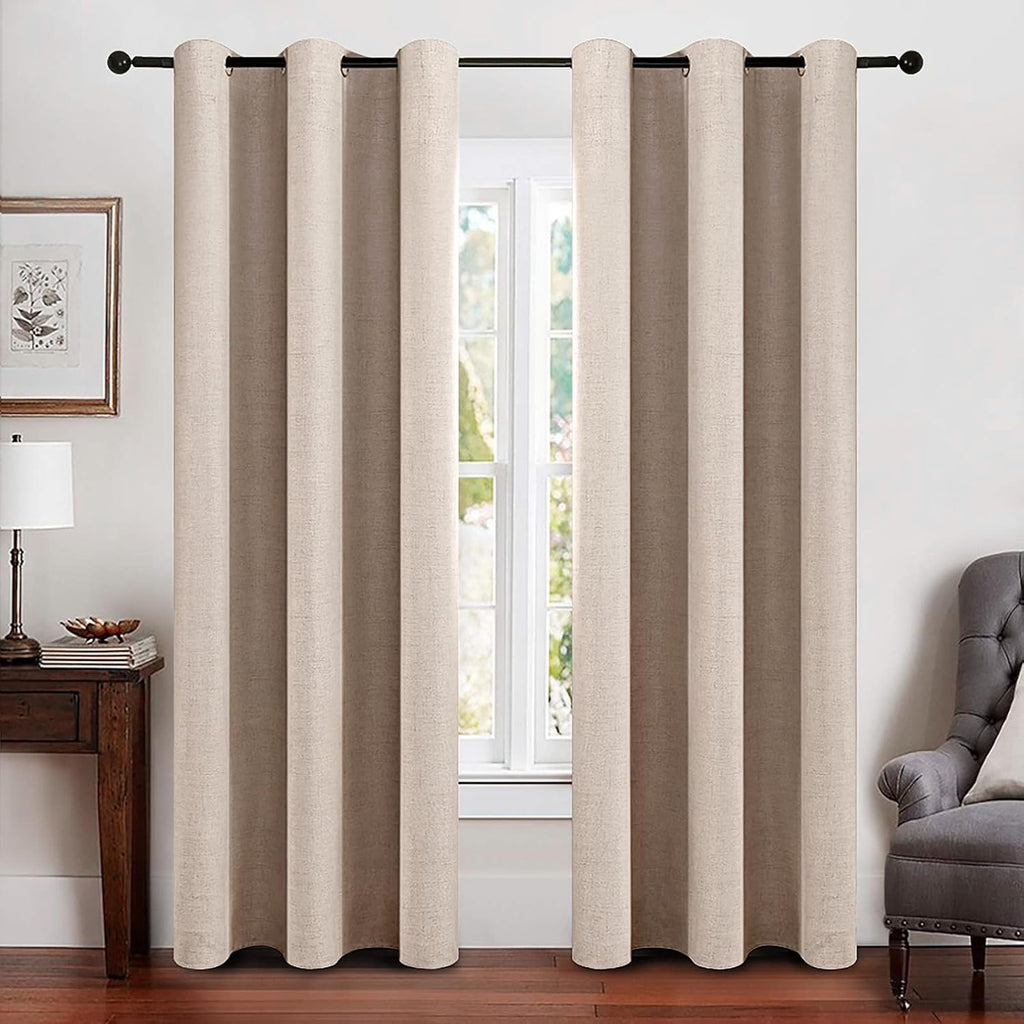 MIULEE Blackout Linen Texture Curtains - Thermal Insulated Natural Beige Drapes | 42 x 84 (2 Panels)