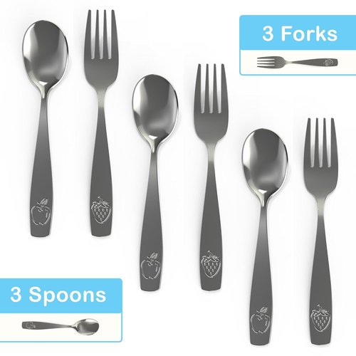Chillout Life Stainless Steel Kids Silverware Set - Safe 6-Piece Flatware for Toddlers | Includes 3 Spoons & 3 Forks