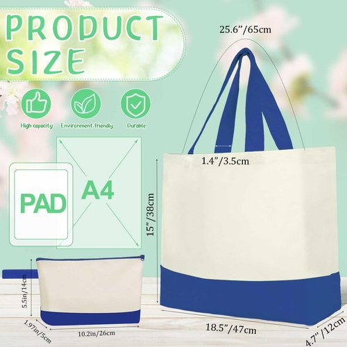 Sanwuta 30 Pcs Canvas Tote Bags Bulk with Zipper Cosmetic Pouch 18.5" Reusable Cotton Shopping Bag with Handle for DIY Craft (Colorful)
