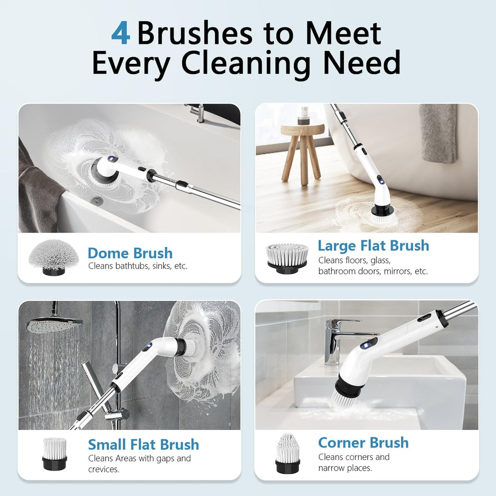 TUYU Electric Spin Scrubber - Cordless Waterproof Bathroom Cleaner with LCD Display & Adjustable Handle