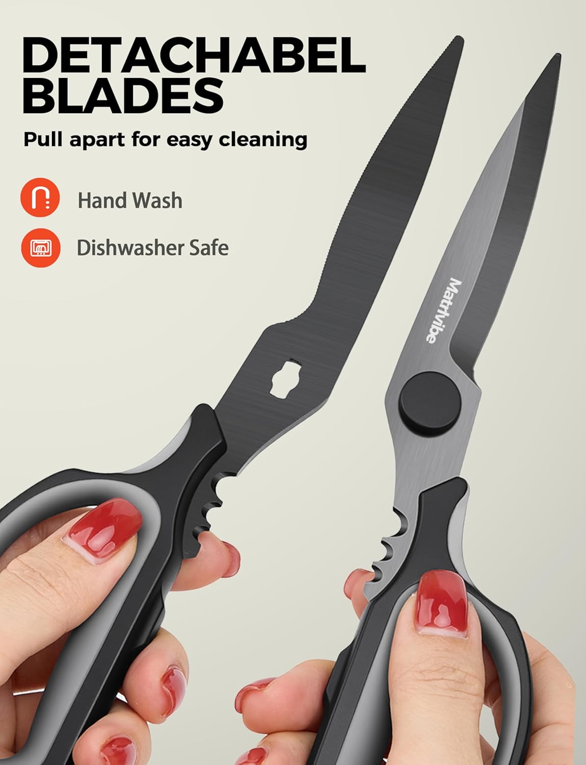 Skiennix Heavy Duty Kitchen Shears - All-Purpose Herb & Kitchen Scissors | Japanese 420J2 Stainless Steel, Detachable Blades, Soft TPR Handle, Dishwasher Safe