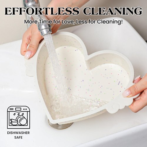 AOTASO 10 Inch Heart Shaped Cake Pans with Metal Reinforced Frame Silicone Heart Cake Pans Nonstick Large Silicone Molds for Baking Set of 2 (Cream)