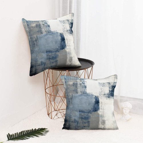 Alricc Throw Pillow Covers 18x18 Set of 2 Blue and Grey Art Throw Pillow Covers Soft Decorative Couch Pillow Covers for Home Living Room Bedroom