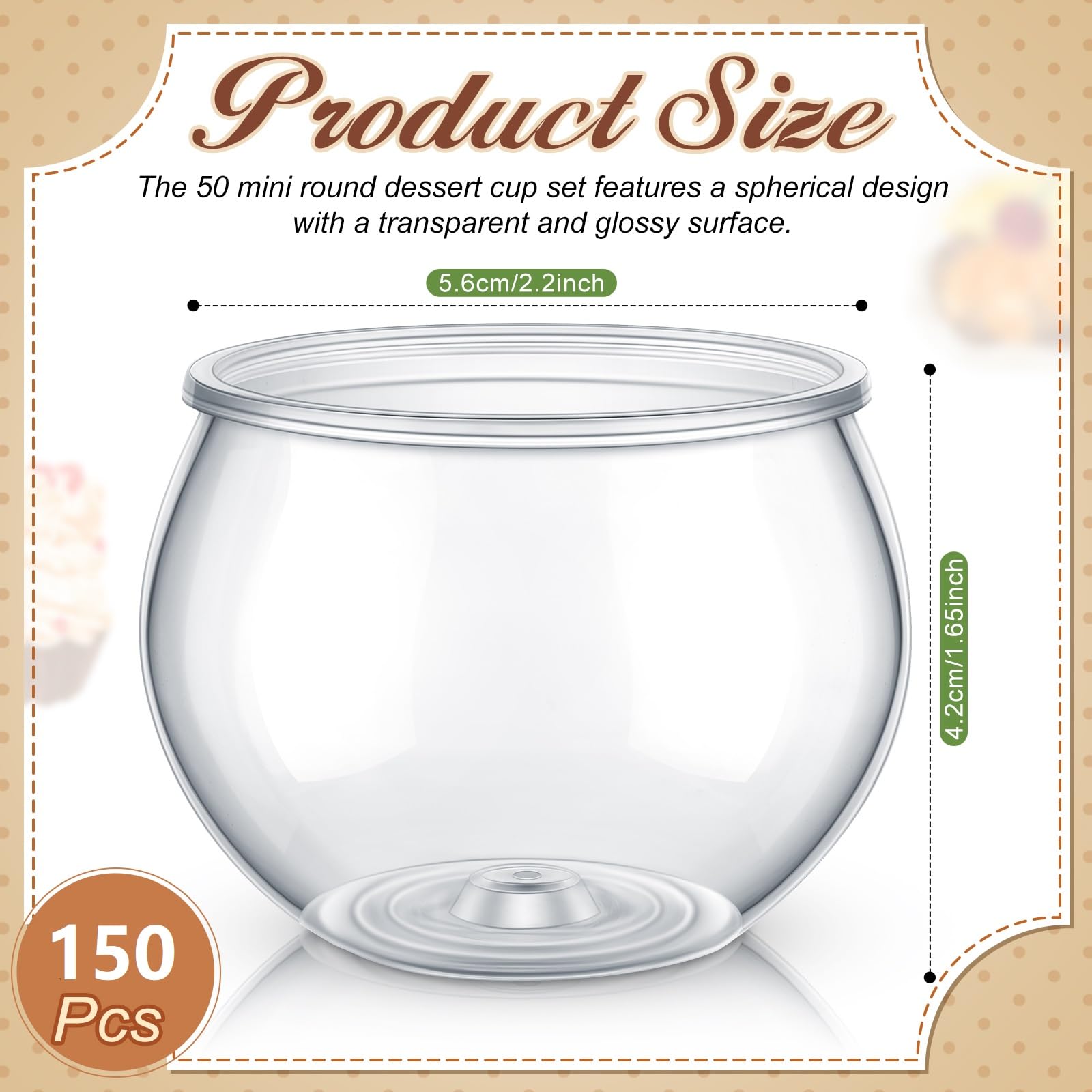 Newtay 150 Pcs 3 oz Sphere Plastic Dessert Cups for Party Small Clear Parfait Appetizer Cups Mini Round Dessert Bowl Disposable Ice Cream Salad Fish Bowl for Serving Wedding Event Birthday Party Cake