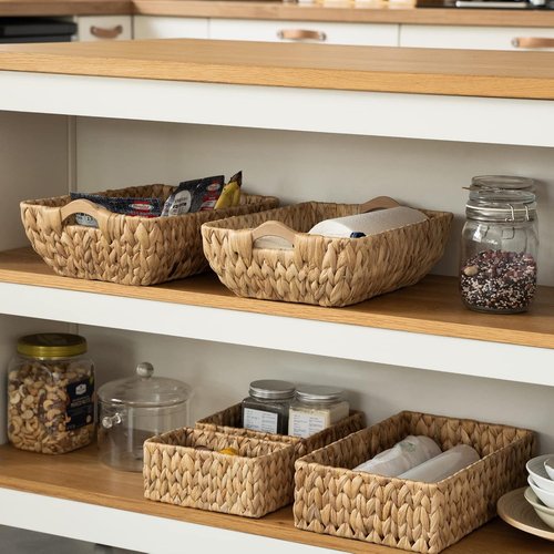 FairyHaus Wicker Baskets - Hand Woven Water Hyacinth Storage Baskets Set of 2 | Natural Organizing Solution, 14.96x10.04x4.73