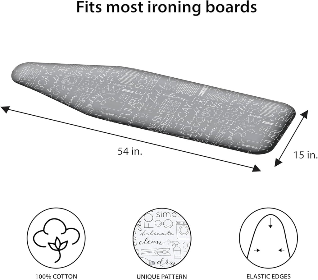 Scorch Resistant Ironing Board Cover by Simplify - Thick Cotton Padding, Stretch Elastic Fit, Grey