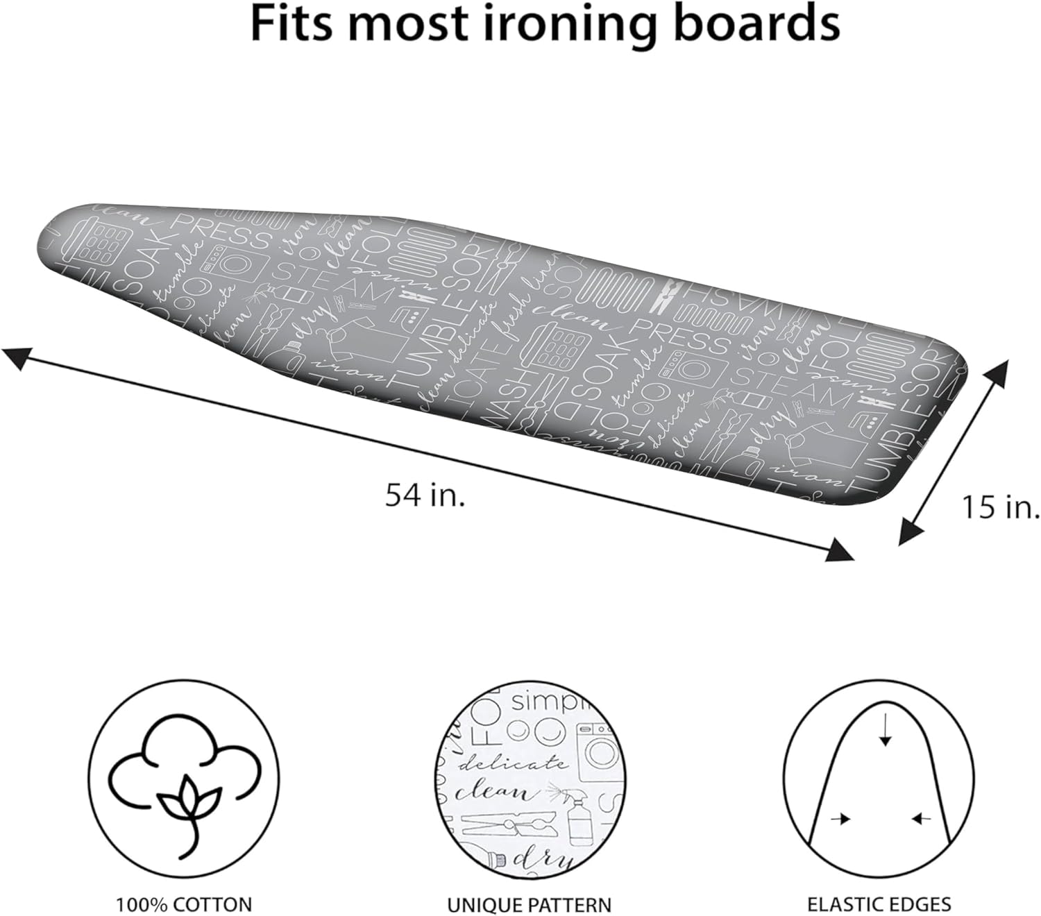 Scorch Resistant Ironing Board Cover by Simplify - Thick Cotton Padding, Stretch Elastic Fit, Grey