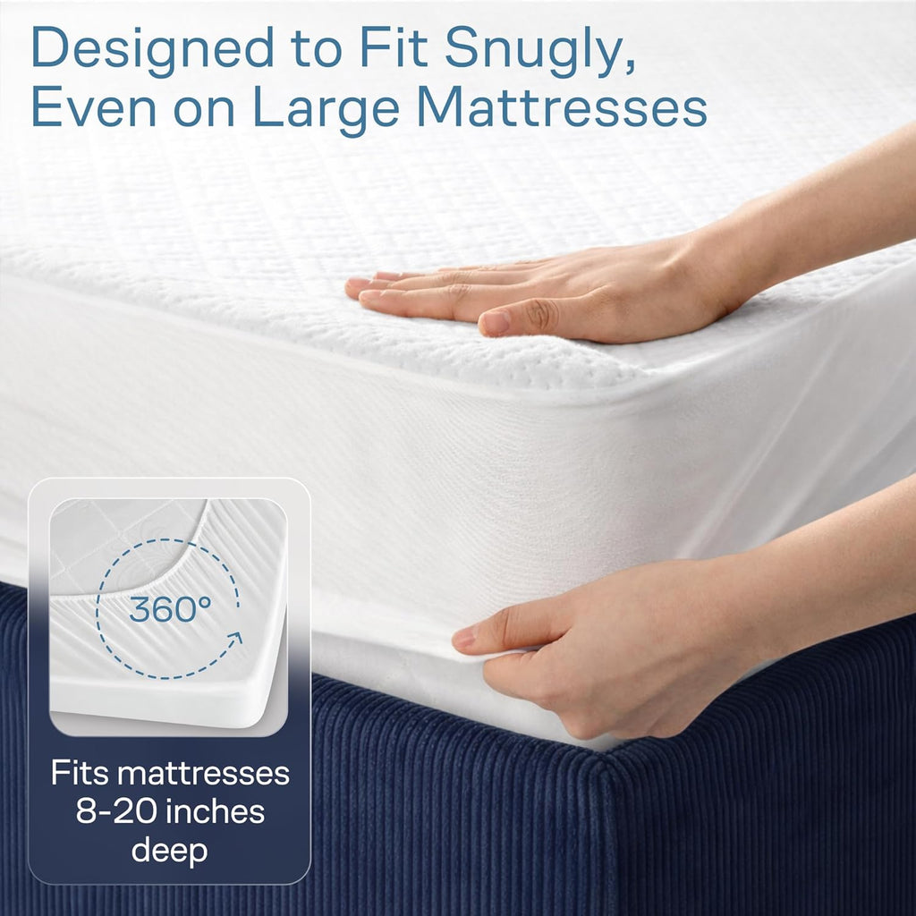 100% Waterproof Twin Mattress Protector - Noiseless & Cooling Bamboo Viscose - Ultimate Spill & Stain Defense (White)