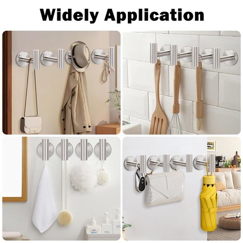 Livabber Bathroom Towel Hooks, 304 Stainless Steel Robe Shower Hooks Wall Mounted, Heavy Duty Towel Hangers for Bathroom Kitchen Bedroom (4 Pack, Brushed Nickel)