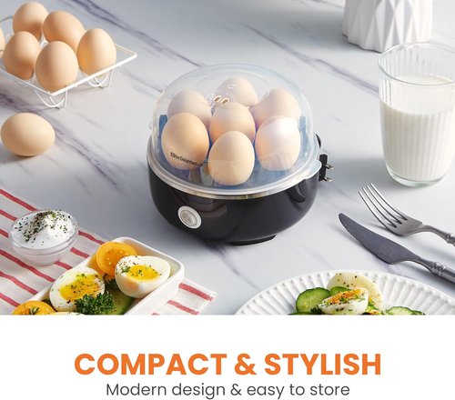 Elite Gourmet Easy Egg Cooker - Electric 7-Egg Capacity for Soft, Medium, Hard-Boiled Eggs | Auto Shut-Off, BPA Free, Classic Black