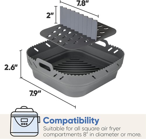 Chef's Path Silicone Air Fryer Liner - 8-Inch Reusable Inserts with Divider for Easy Cleaning
