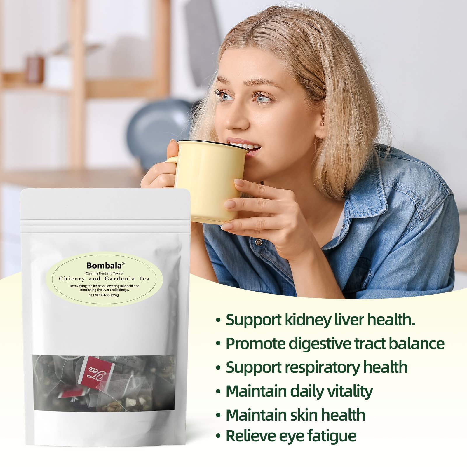 1Bag Bombala Organic Chicory and Gardenia Tea Kidney and Liver Detox Tea- For Diabetics Supports Blood Sugar chicory root- With Tuckaho Cassia Seed Mulberry Leaf Dandelion Burdock root Barley- Vegan & sugar and Caffeine Free