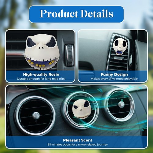 GENANY 3D Resin Horror Skellington Car Air Freshener - Spooky Vent Clips for Movie Fans | Gothic Gifts
