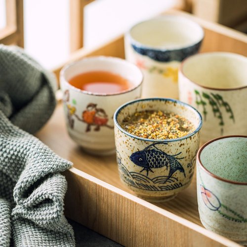 Nagpew 6 Pieces Japanese Tea Cups, 6 Oz Ceramic Coffee Cup with Good Heat Retention, No Handle Teacup Matcha Mug for Latte, Juice, Gift, Dishwasher Safe
